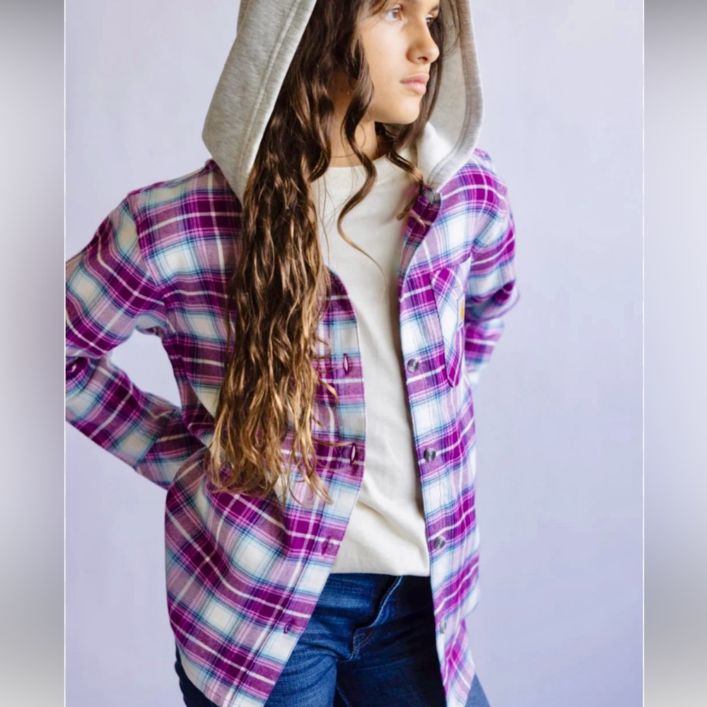 Under Armour Purple Plaid Hooded Flannel Shirt Jacket